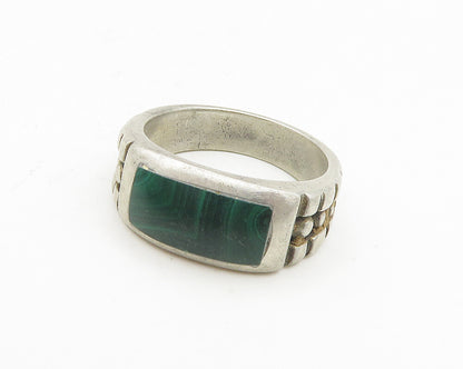 925 Sterling Silver Vintage Inlaid Malachite Band Ring Sz 7 RG18567