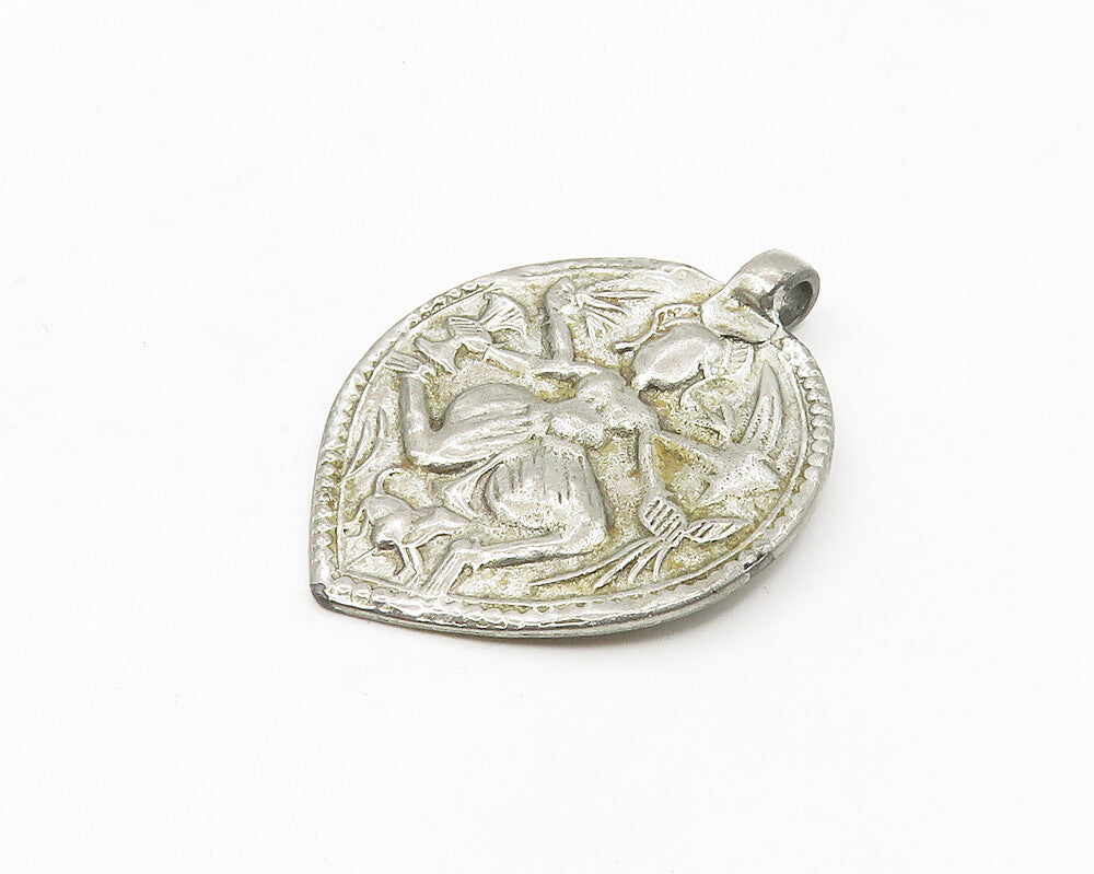 925 Sterling Silver  Vintage Dark Tone Chiseled Figure Pendant  PT14142
