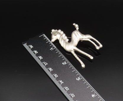 MEXICO 925 Silver  Vintage Antique Green Turquoise Eye Pony Brooch Pin  BP9751