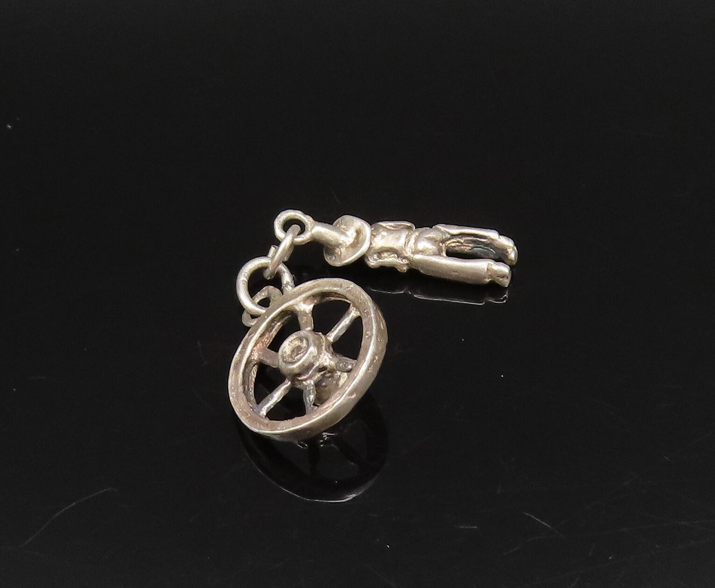 925 Sterling Silver  Vintage Cowboy & Turquoise Wheel Charm Pendant  PT21606