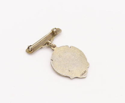925 Sterling Silver Vintage Brooch Pin Gold Plated Dangling Sawyer Medal BP10977