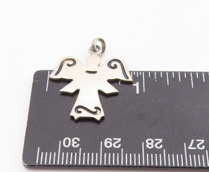 925 Sterling Silver Vintage Pendant Guardian Angel Spiritual Charm  PT25418