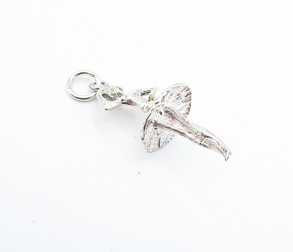 925 Sterling Silver  Vintage Shiny Sculpted Ballerina Dancer Pendant  PT3619