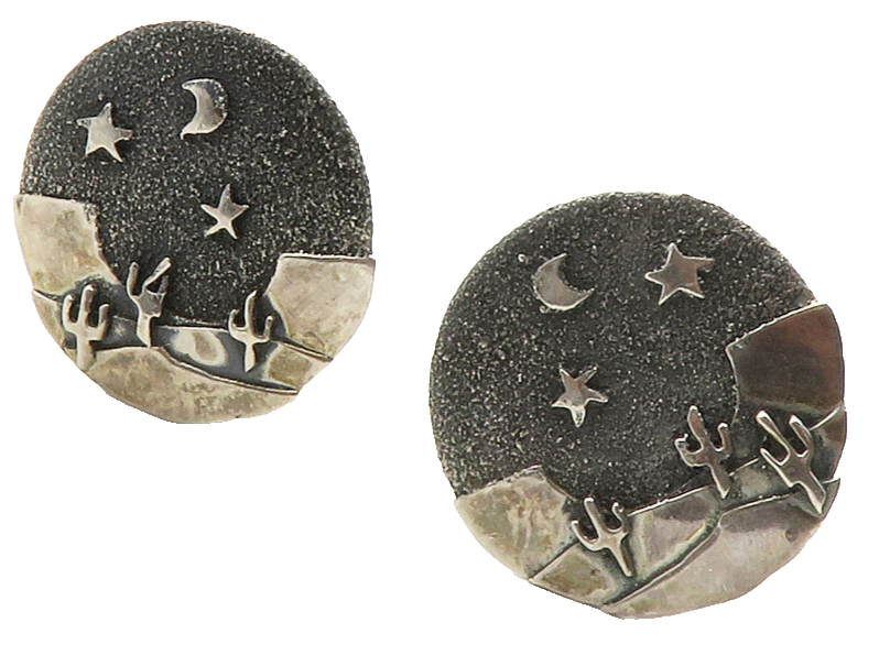 925 Sterling Silver  Vintage Oxidized Desert Night Non Pierce Earrings  EG6836