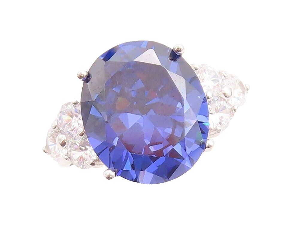925 Sterling Silver Vintage Ring Round Cut Sapphire Beaded CZ  Sz 7  RG30106