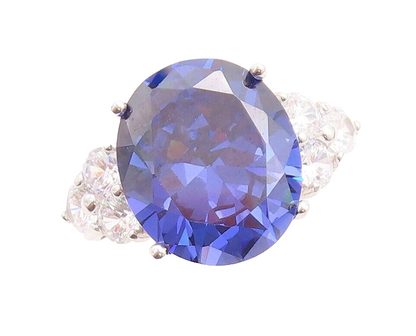 925 Sterling Silver Vintage Ring Round Cut Sapphire Beaded CZ  Sz 7  RG30106