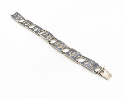 SIAM 925 Sterling Silver  Vintage Enamel Niello Dancer Chain Bracelet  BT4416