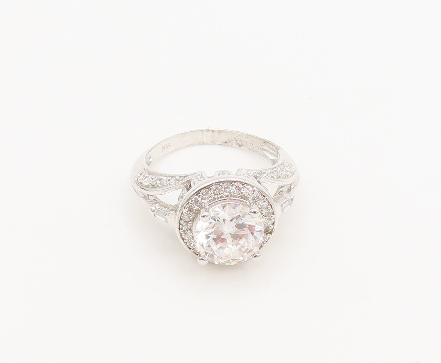 925 Sterling Silver  Vintage Cutout Carved CZ Wedding Ring Sz 6.5  RG27035
