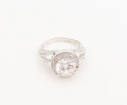 925 Sterling Silver  Vintage Cutout Carved CZ Wedding Ring Sz 6.5  RG27035