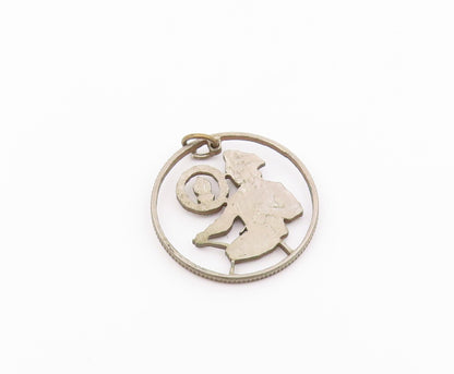 925 Sterling Silver  Vintage Man Playing Drum Dark Tone Pendant  PT17144