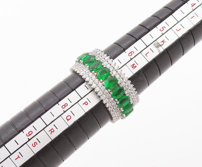 925 Sterling Silver Vintage Ring Oval Green & White CZ  Band  Sz 7  RG30407