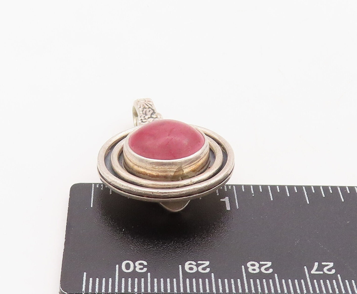 925 Sterling Silver Vintage Tie Clip Floral Carved Red Gemstone Grooved  TR3810