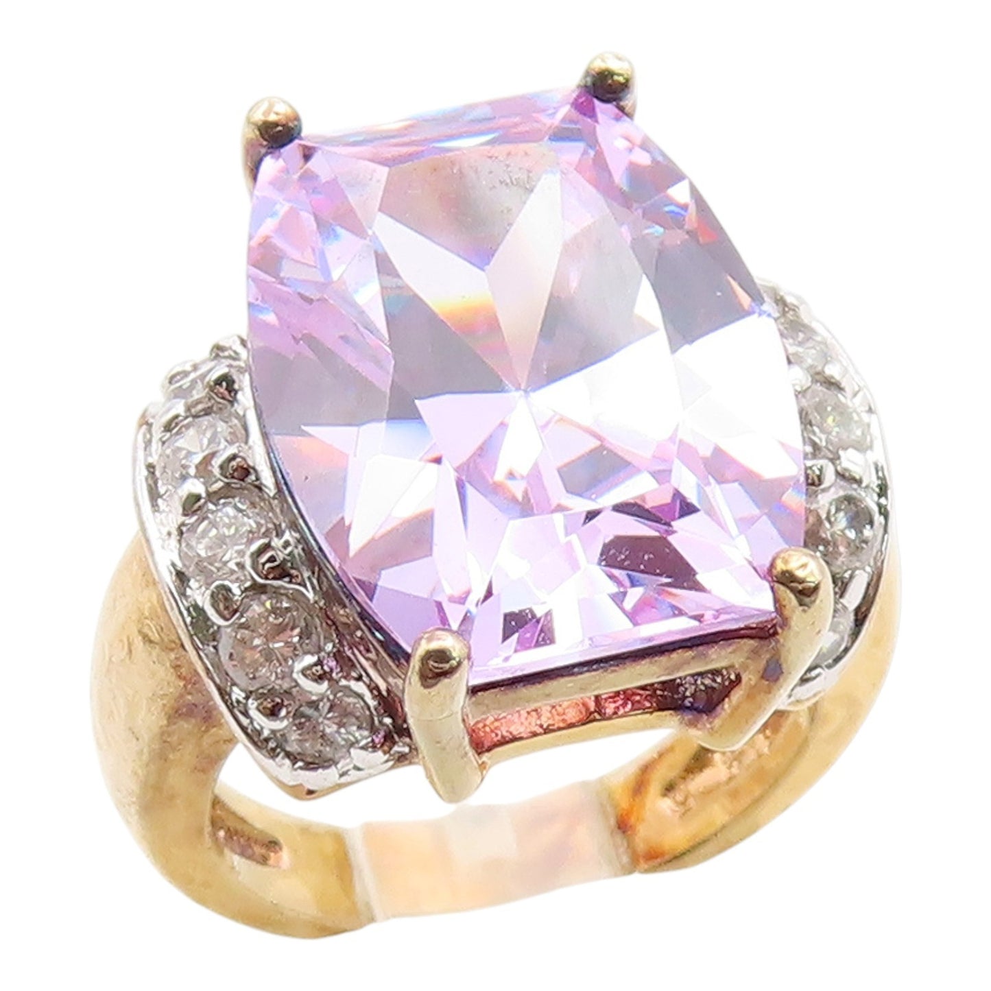 925 Sterling Silver Vintage Ring Gold Plated Amethyst & CZ Band  Sz 5  RG35493