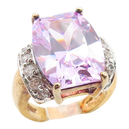 925 Sterling Silver Vintage Ring Gold Plated Amethyst & CZ Band  Sz 5  RG35493