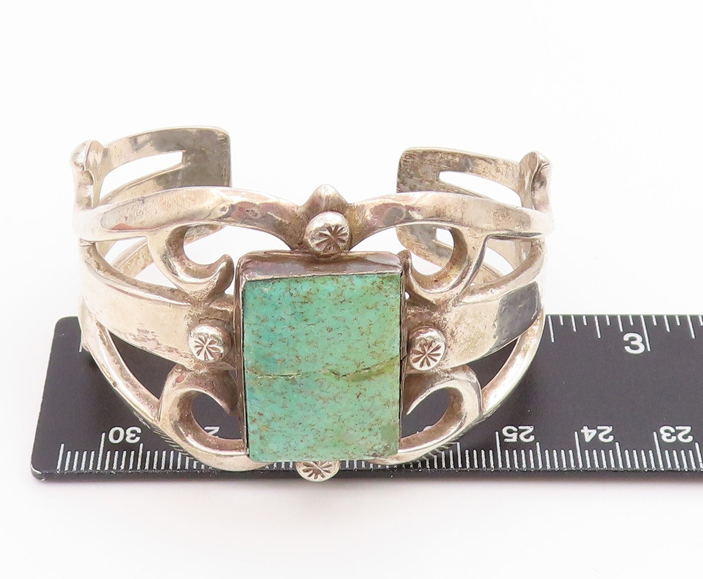 925 Sterling Silver Vintage Bracelet NAVAJO ZUNI Sandcast Turquoise Cuff BT11653