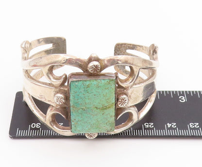 925 Sterling Silver Vintage Bracelet NAVAJO ZUNI Sandcast Turquoise Cuff BT11653