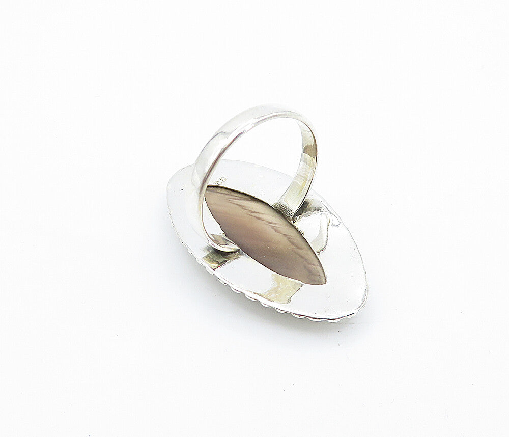 925 Sterling Silver  Vintage Agate Pointed Oval Cocktail Ring Sz 10  RG7956
