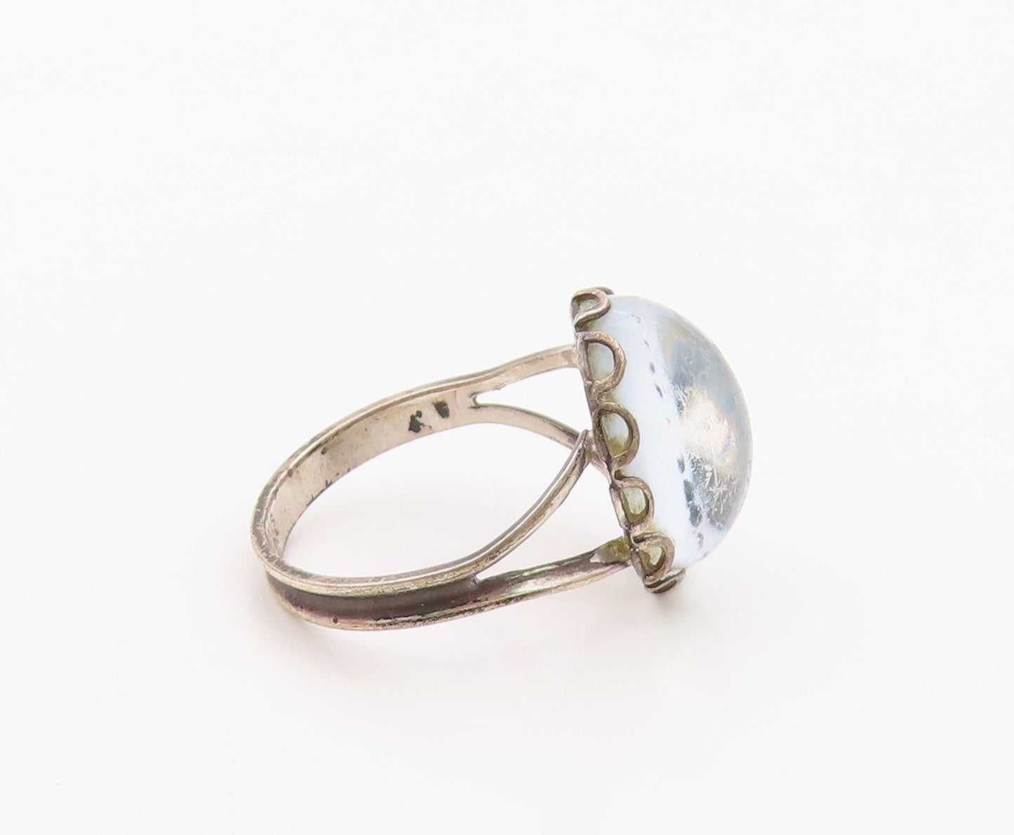 925 Sterling Silver Vintage Ring Cabochon Cat Eye Split Band  Sz 6  RG36340