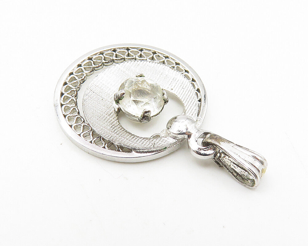925 Sterling Silver  Prong Set White Topaz Crescent Moon Drop Pendant  PT8383