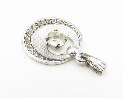 925 Sterling Silver  Prong Set White Topaz Crescent Moon Drop Pendant  PT8383