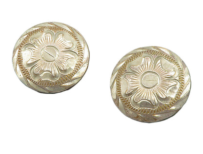 HOBBY HORSE 925 Sterling Silver Vintage 2 Pcs Flower Etched Round Pins TR1977