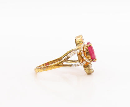 925 Sterling Silver Vintage Ring Gold Plated Pink & White CZ Flower Sz 7 RG29178