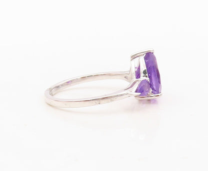 925 Sterling Silver Vintage Ring Minimalist Drop Cut 3 Amethyst  Sz 7  RG30392