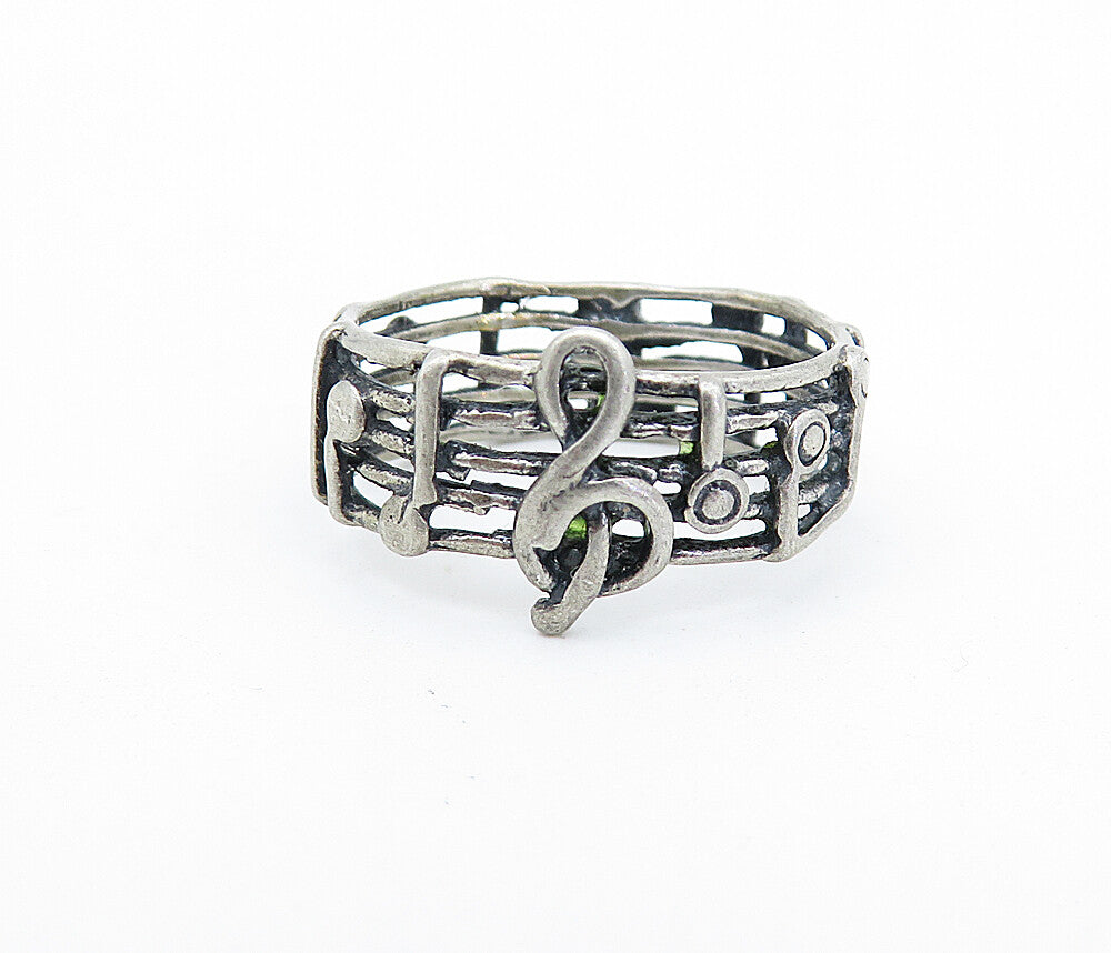 925 Sterling Silver Vintage Treble Clef Music Notes Band Ring Sz 5.5 RG6009