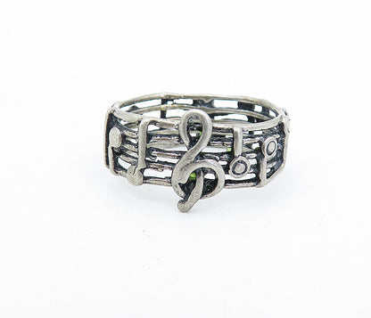 925 Sterling Silver Vintage Treble Clef Music Notes Band Ring Sz 5.5 RG6009