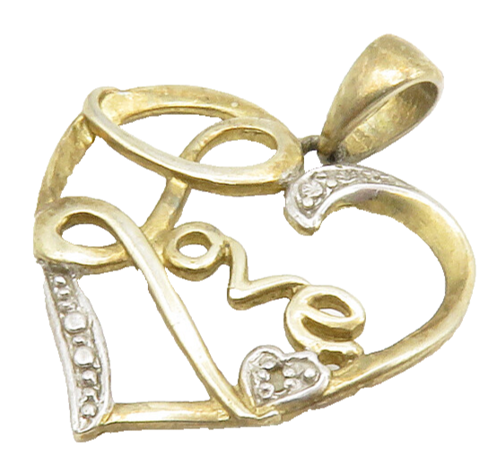 925 Sterling Silver  Vintage Genuine Diamond 2 Tone Love Heart Pendant PT10868