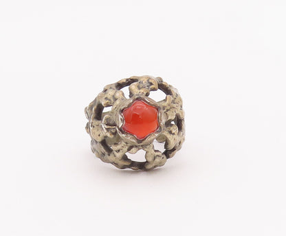 925 Sterling Silver Vintage Ring European Brutalist Real Carnelian Sz 7 RG27978