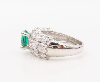 925 Sterling Silver Vintage Ring White Band & Round Green CZ Inlay Sz 7  RG30795