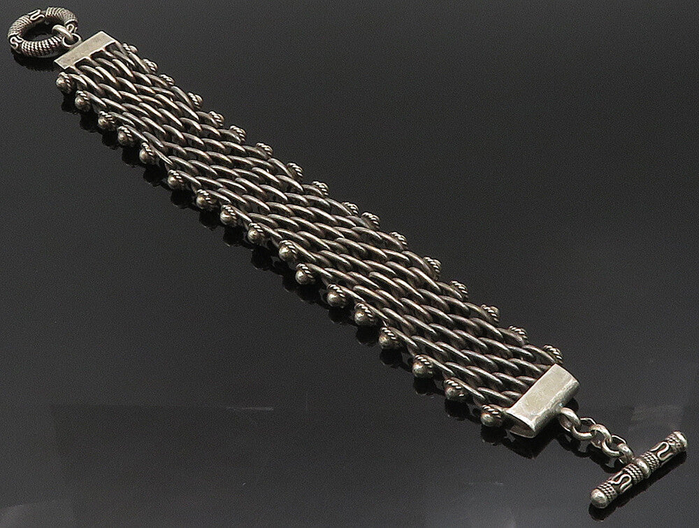 925 Sterling Silver  Vintage Twisted Rope & Beads Wide Chain Bracelet  BT9339