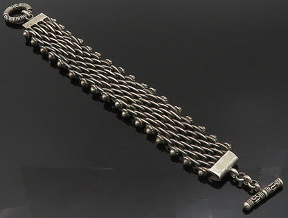 925 Sterling Silver  Vintage Twisted Rope & Beads Wide Chain Bracelet  BT9339