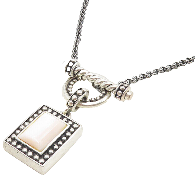 925 Sterling Silver  Vintage Pink Mother Of Pearl Twist Chain Necklace  NE1929