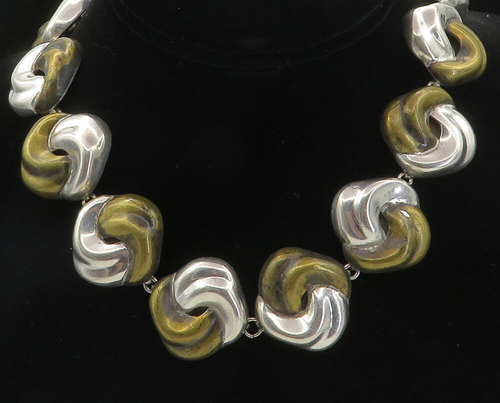 MEXICO 925 Sterling Silver  Vintage Two Tone Swirl Link Chain Necklace  NE1664