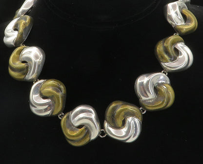 MEXICO 925 Sterling Silver  Vintage Two Tone Swirl Link Chain Necklace  NE1664