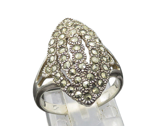 925 Sterling Silver  Vintage Shiny Victorian Marcasite Band Ring Sz 7  RG20231