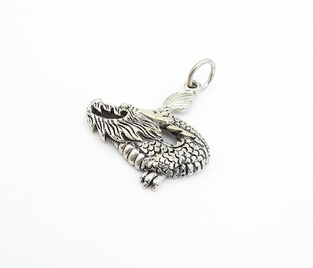 925 Sterling Silver  Vintage Petite Dark Tone Dragon Motif Pendant  PT5853