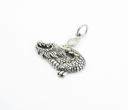 925 Sterling Silver  Vintage Petite Dark Tone Dragon Motif Pendant  PT5853