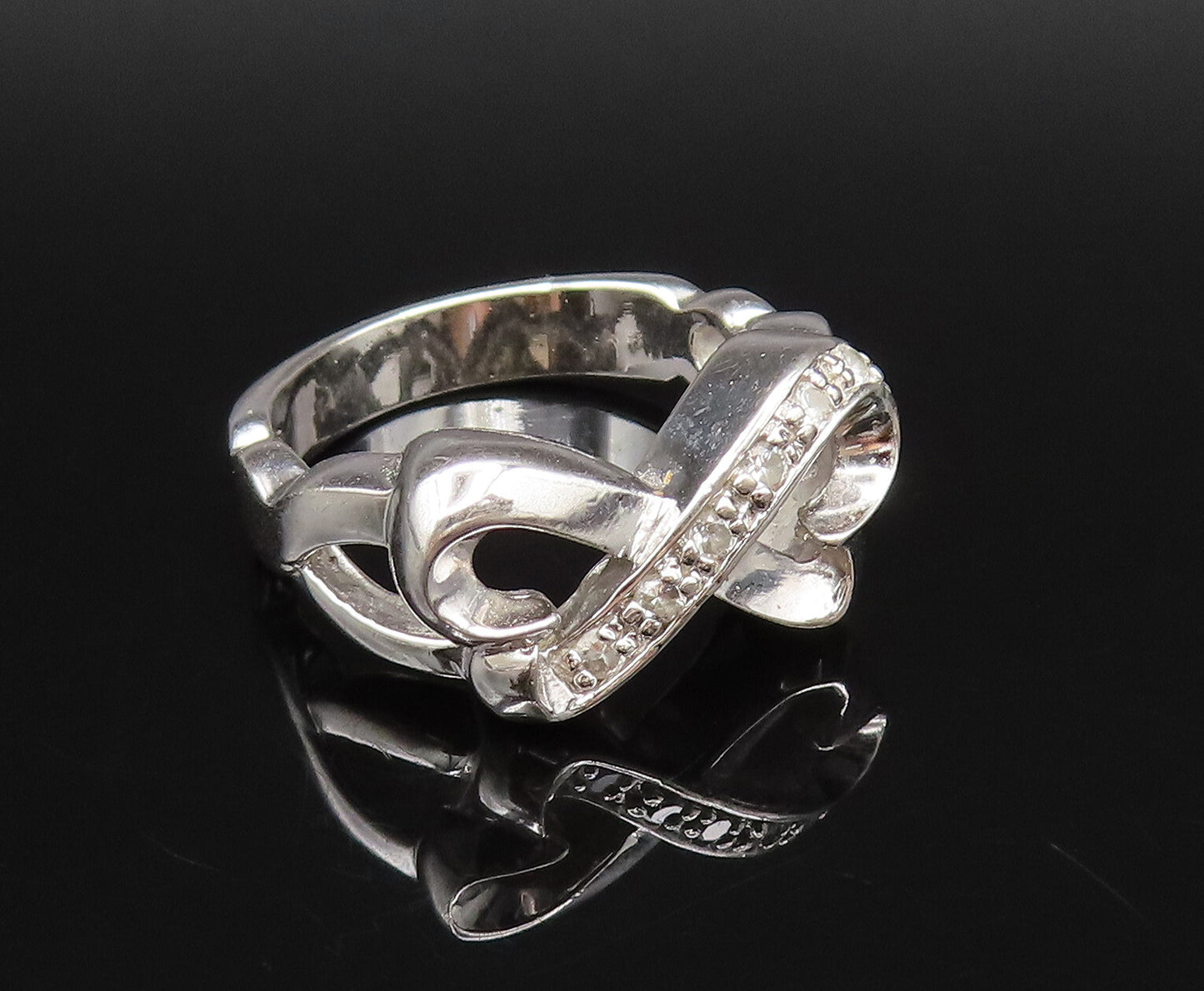 925 Silver  Vintage Fancy Topaz Heart Shaped Infinity Knot Ring Sz 7  RG26035