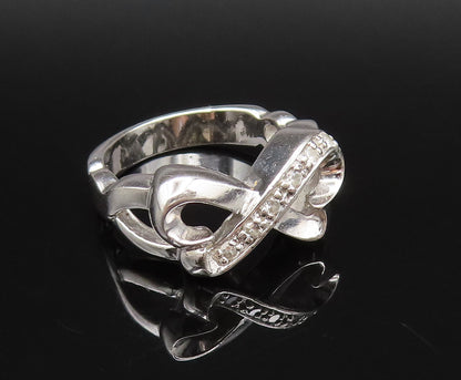 925 Silver  Vintage Fancy Topaz Heart Shaped Infinity Knot Ring Sz 7  RG26035