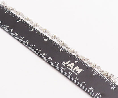 925 Sterling Silver Vintage Bracelet Cutout Pearls & CZ Inlay Flowers  BT10634