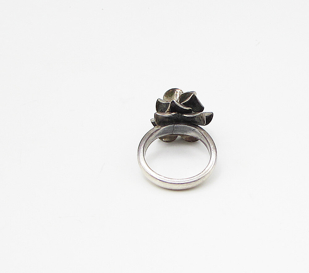 MEXICO 925 Silver  Vintage Sculpted Spring Flower Band Ring Sz 6  RG3079