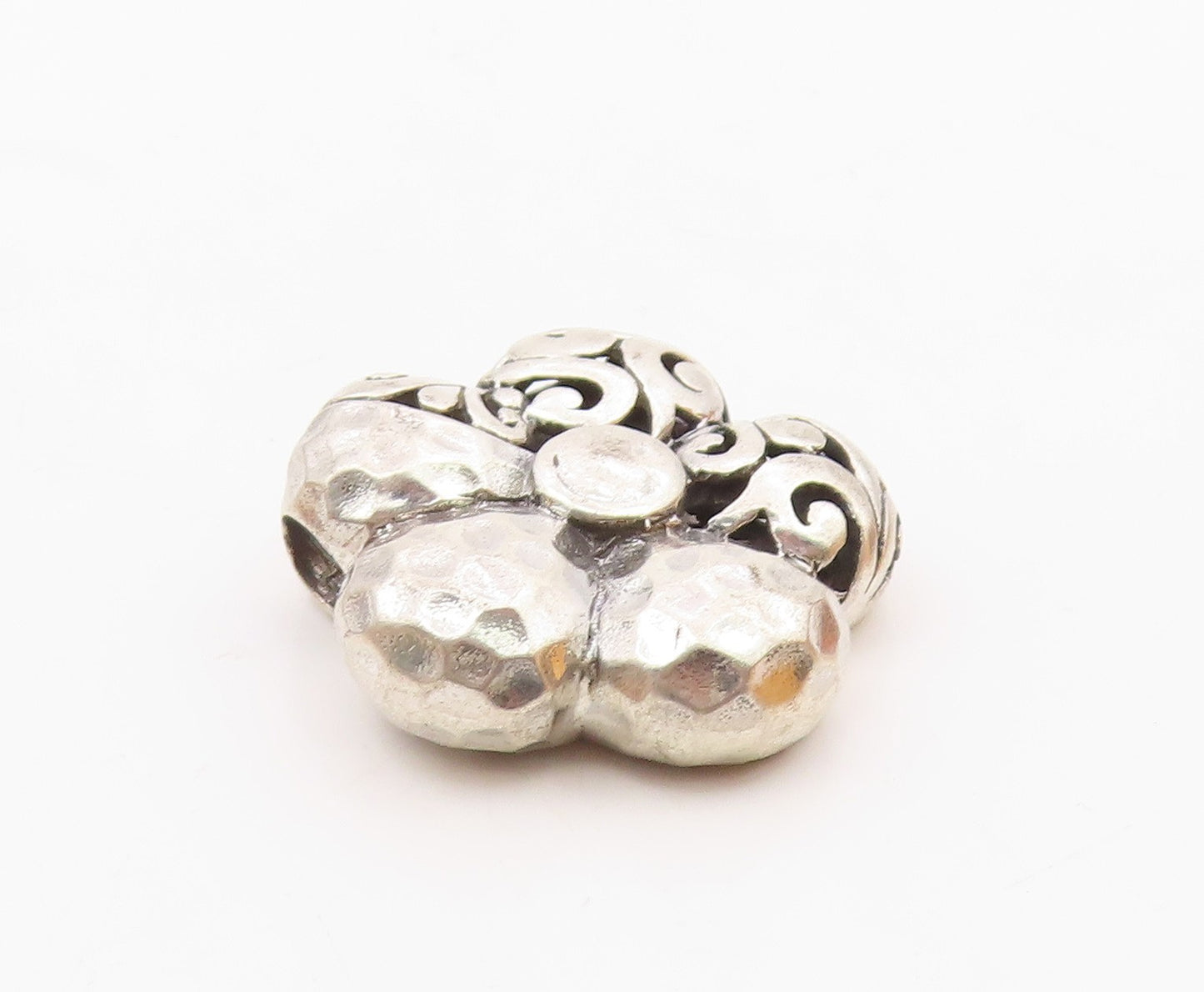 925 Sterling Silver  Vintage Shiny Hammered Swirl Flower Pendant  PT15681