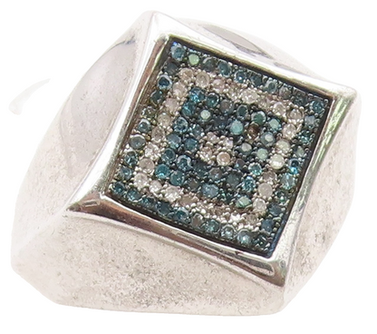 925 Sterling Silver Vintage Ring Real Diamonds Geometric Band  Sz 10.5  RG36679