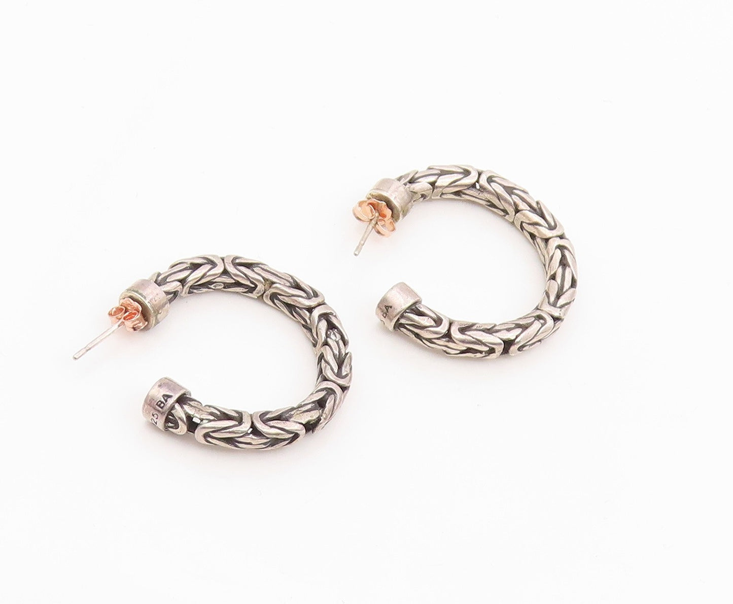 BALI 925 Sterling Silver Vintage Shiny Byzantine Link Hoop Earrings  EG10084