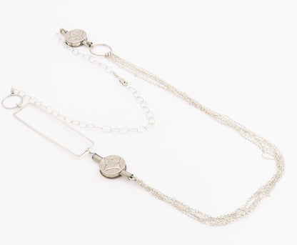925 Sterling Silver Vintage Necklace Modernist  Floral & Rectangle Cutout NE4580