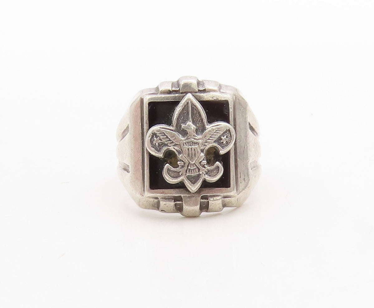 925 Sterling Silver Vintage Ring Solid US Military Logo Carved  Sz 6  RG31684