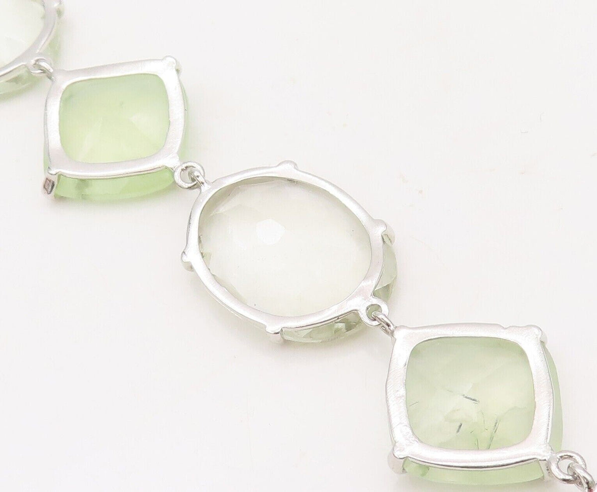 925 Sterling Silver Vintage Bracelet Square & Oval Cut Linked Quartz  BT10712
